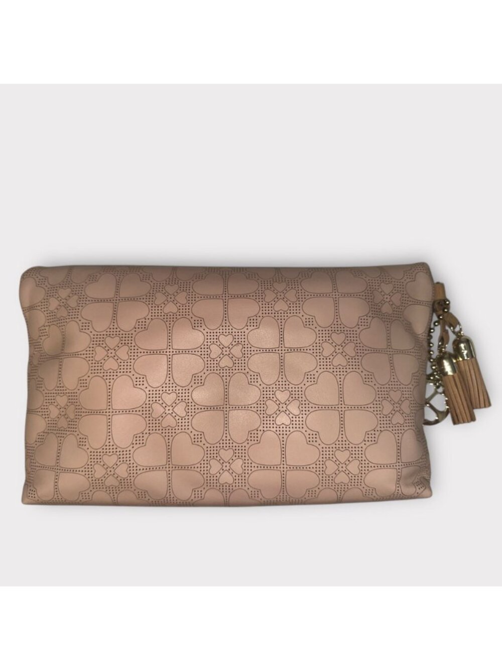 Folli Follie Purse Pale Pink Leather Perforated Heart Fold-over Clutch Greece - Picture 2 of 11